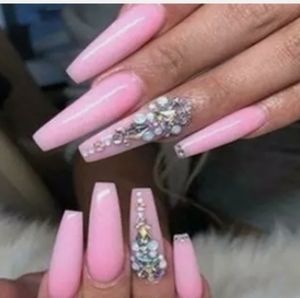 PINK GLAM COFFIN 💅NAILS glue on press on